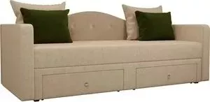 Детский диван АртМебель Дориан вельвет бежевый подушки зеленые