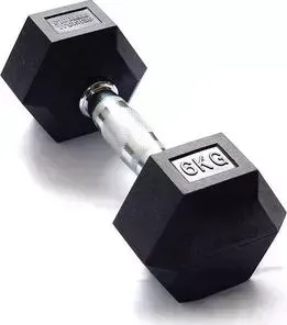 Гантель Original Fit.Tools гексагональная обрезиненная, хромированная ручка, 6 кг FT-HEX-06