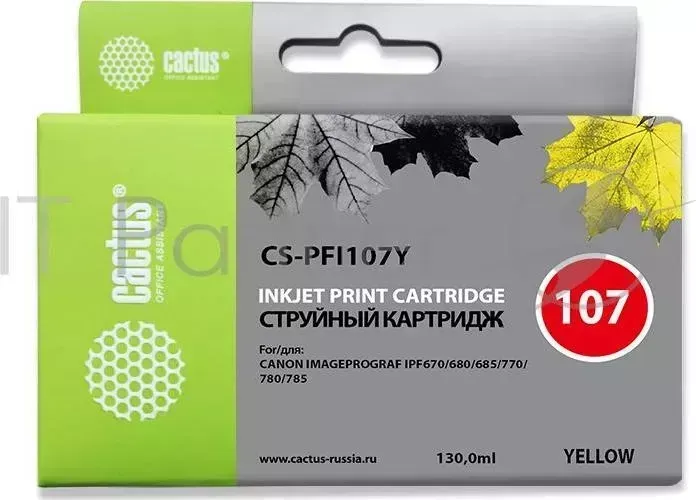 Картридж струйный CACTUS CS PFI107Y желтый 130мл для Canon IP iPF670/iPF680/iPF685/iPF770/iPF780/iPF785/