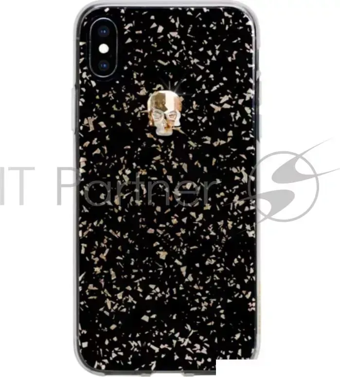 Чехол Bling My Thing для iPhone XS Max, с кристаллами Swarovski. Материал пластик. Коллекция Treasure. Дизайн Gold Skull. Цвет черный.