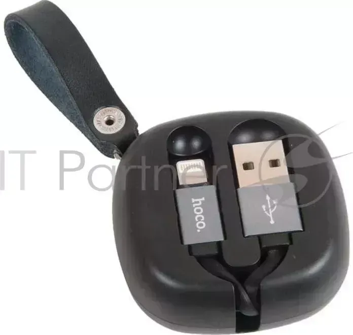 Кабель HOCO u33 Retractable с катушкой Lightning, черный