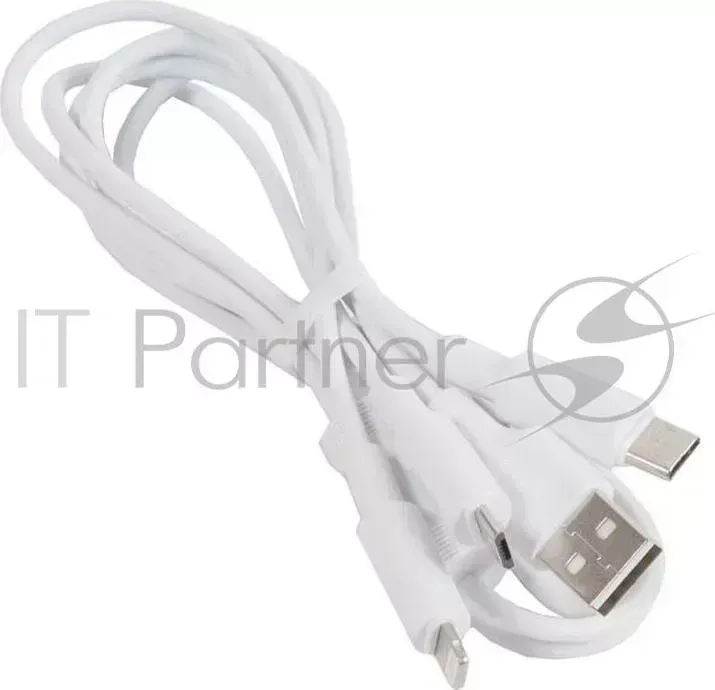 Кабель HOCO x25 Soarer one pull three 3 в 1, Lightning Micro USB Type C, белый