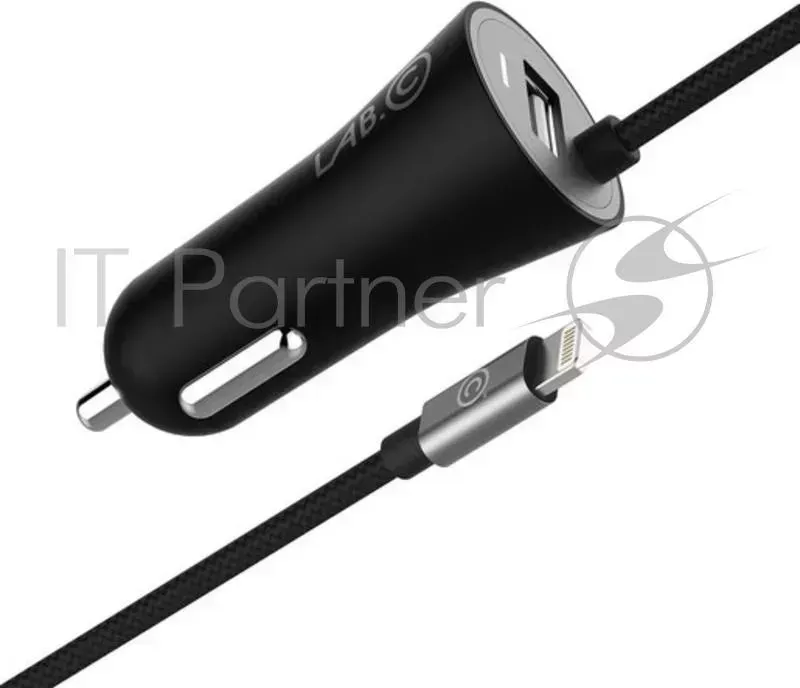 Автомобильное зарядное устройство LAB.C 591 со встроенным кабелем Lightning, длина 1,2 м. Цвет: серый.