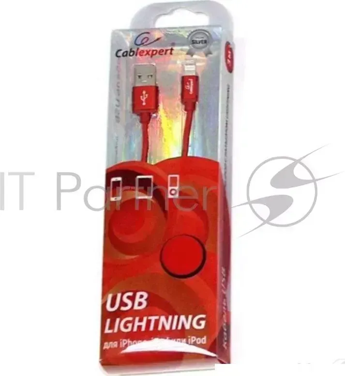 Кабель CABLEXPERT для Apple CC S APUSB01R 1M, AM/Lightning, серия Silver, длина 1м, красный, блистер