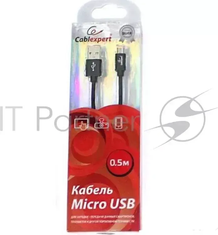 Кабель USB 2.0 CABLEXPERT CC S mUSB01Bk 0.5M, AM/microB, серия Silver, длина 0.5м, черный, блистер