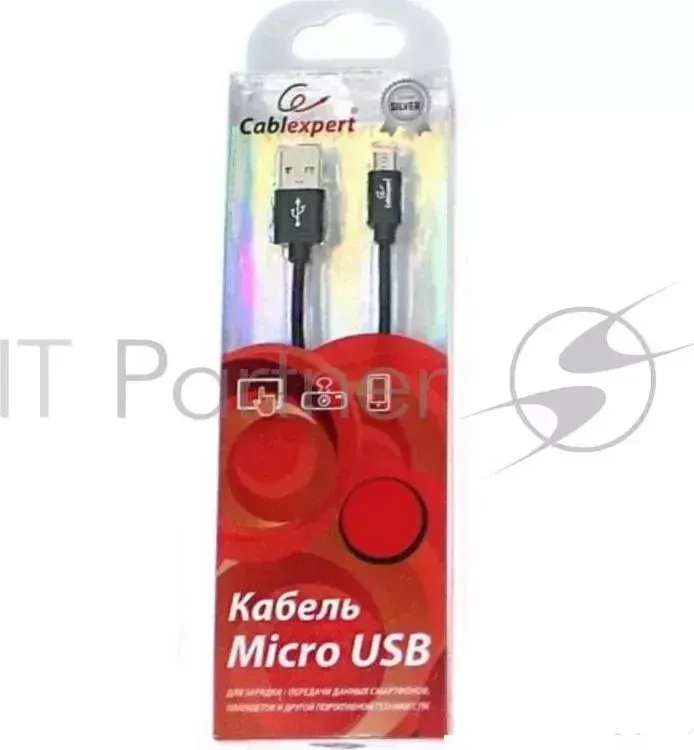 Кабель USB 2.0 CABLEXPERT CC S mUSB01Bk 1M, AM/microB, серия Silver, длина 1м, черный, блистер