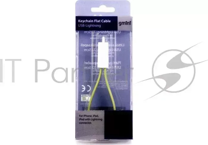 Кабель Gmini GM-MUS300FKL, USB-Lightning плоский, зеленый