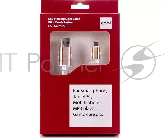 Кабель Gmini GM-MEL200FLATW, USB-microUSB светящийся, 1м, белый