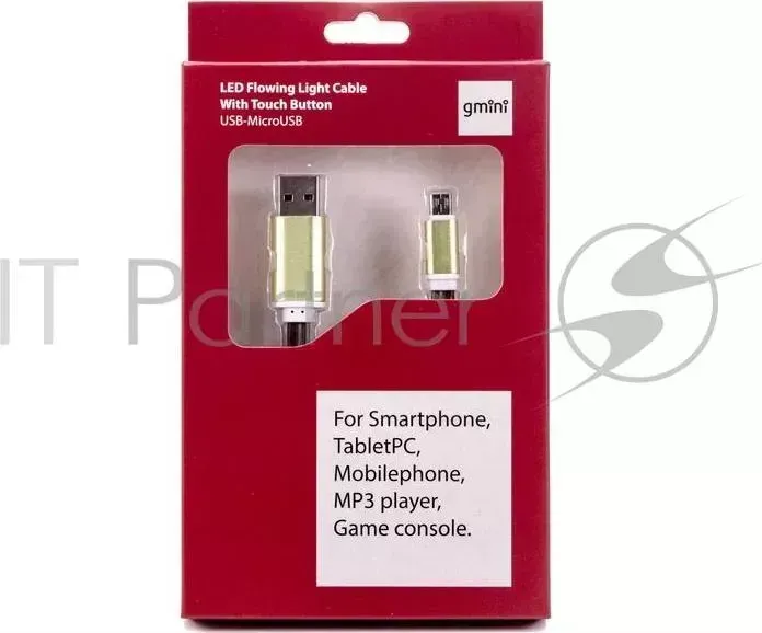 Кабель Gmini GM-MEL200FLATBR, USB-microUSB светящийся, 1м, коричневый