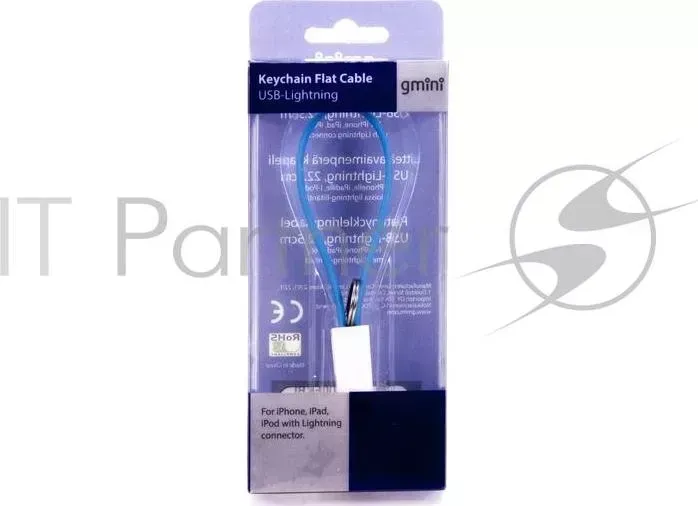 Кабель-брелок Gmini GM-MUS300FKBL, USB-Lightning плоский, синий gmini -брелок