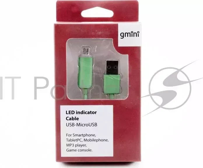 Кабель Gmini GM-LDC-200G, USB-Lightning с индикатором заряда, зелёный gmini с