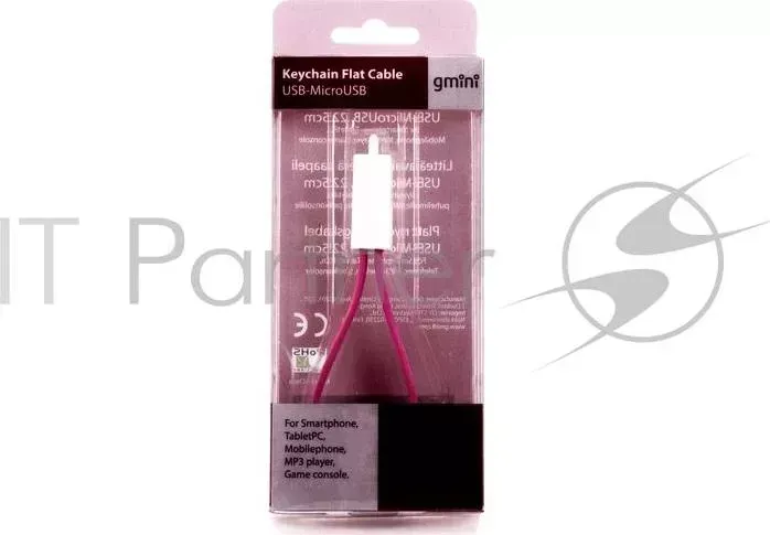 Кабель Gmini GM-MUS200FKP, USB-microUSB плоский, розовый