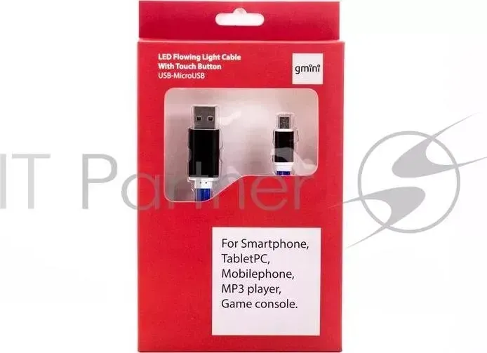 Кабель Gmini GM-MEL200FLATBL, USB-microUSB светящийся, 1м, синий