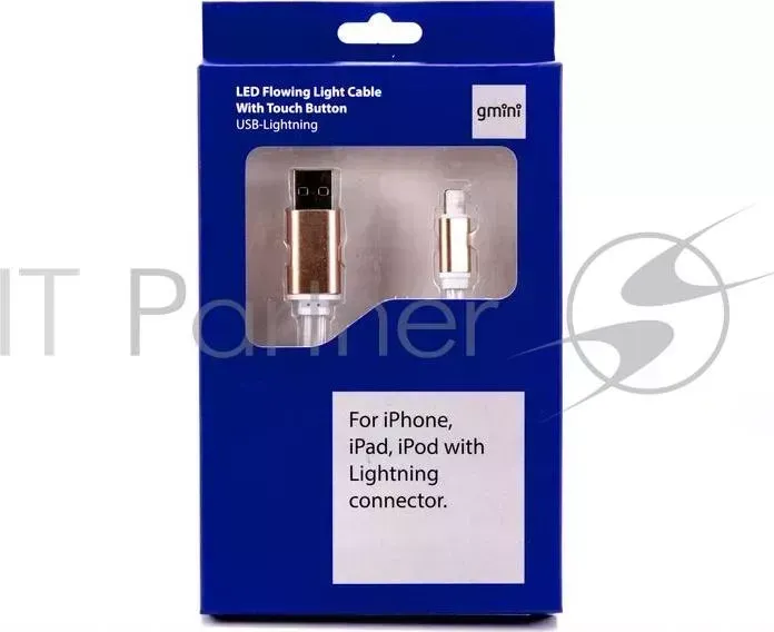 Кабель Gmini GM-MEL300FLATW, USB-Lightning светящийся, 1м, белый