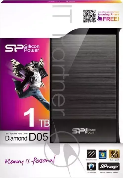 Внешний Жесткий диск SILICON POWER USB 3.0 1Tb D05 Diamond 2.5" серый