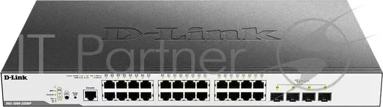 Коммутатор D-LINK Switch DGS-3000-28XMP/B1A Управляемый 2 уровня с 24 портами 10/100/1000Base-T и 4 портами 10GBase-X SFP+ (24 порта с подд