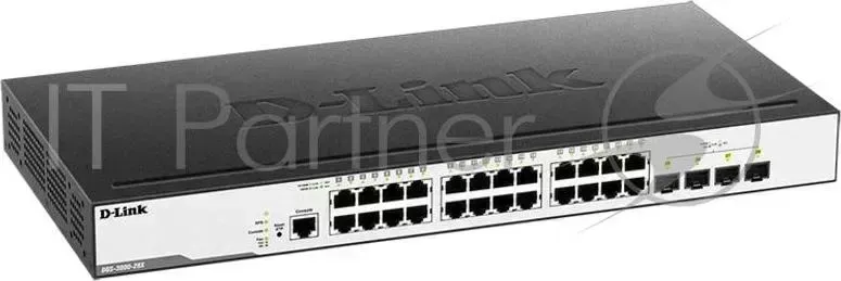 Коммутатор D-LINK DGS-3000-28X/B, L2 Managed Switch with 24 10/100/1000Base-T ports and 4 10GBase-X SFP+ ports.16K Mac address, 802.3x Flow Control, 4