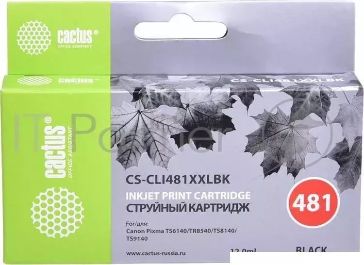 Картридж струйный CACTUS CS CLI481XXLBK черный 12мл для Canon Pixma TR7540/TR8540/TS6140/TS8140