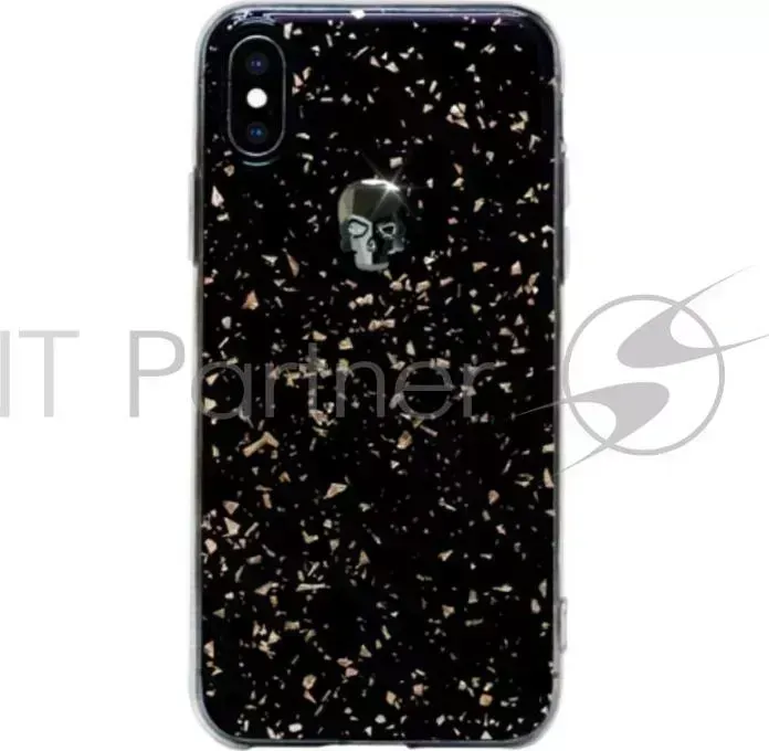 Чехол Bling My Thing для iPhone XS/X, с кристаллами Swarovski. Материал пластик. Коллекция Treasure 3D. Дизайн Hematite Skull. Цвет черный.