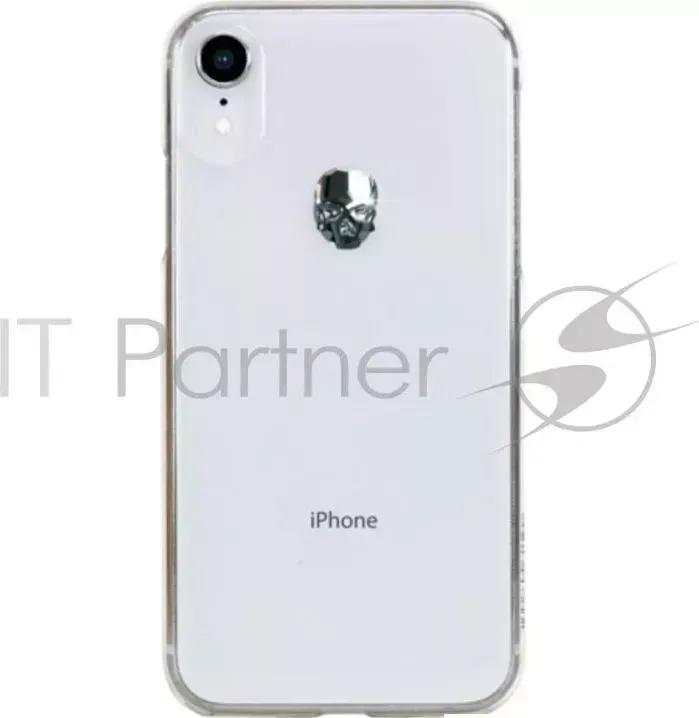 Чехол Bling My Thing для iPhone XR с кристаллами Swarovski. Коллекция Treasure. Дизайн Silver Skull. Цвет прозрачный.