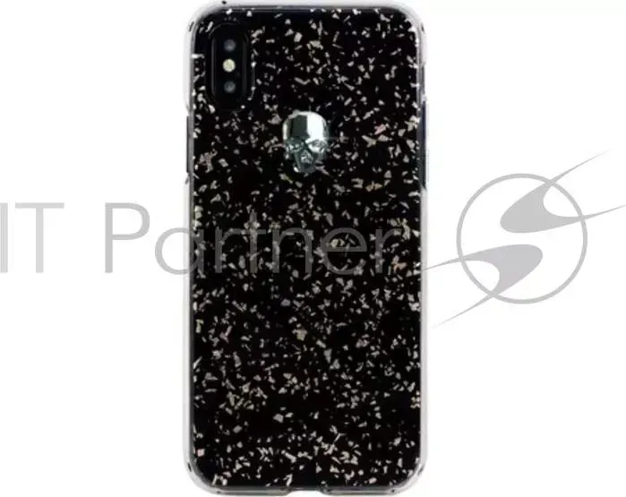 Чехол Bling My Thing для iPhone XS/X, с кристаллами Swarovski. Материал пластик. Коллекция Treasure 3D. Дизайн Silver Skull. Цвет черный.