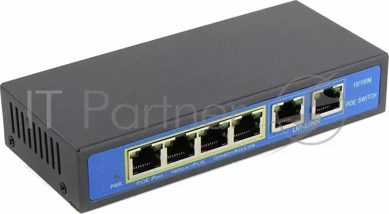 Коммутатор PoE 4 порта 10/100Mbps SWP-7504POE/2P 4xPoE+1xUplink RJ45, IEEE 802.3af, мощность 15.4 Вт на порт, БП 52В/1.25А, настенный крепеж в ком ORIENT 4 стенный в
