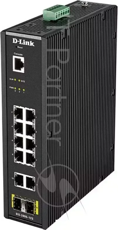 Коммутатор D-LINK DIS-200G-12S/A1A, L2 Managed Industrial Switch with 10 10/100/1000Base-T and 2 1000Base-X SFP ports 8K Mac address, 802.3x Flow Cont