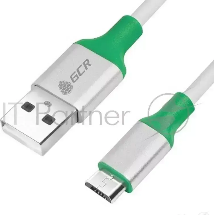 Кабель Greenconnect 0.5m USB 2.0, AM/microB 5pin, белый, алюминиевый корпус серебро, зеленый ПВХ, 28/28 AWG GCR 50509
