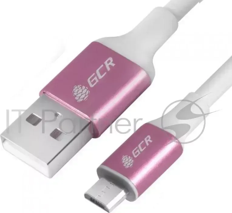 Кабель Greenconnect 1.5m USB 2.0, AM/microB 5pin, белый, алюминиевый корпус розовый, белый ПВХ, 28/28 AWG GCR 50781