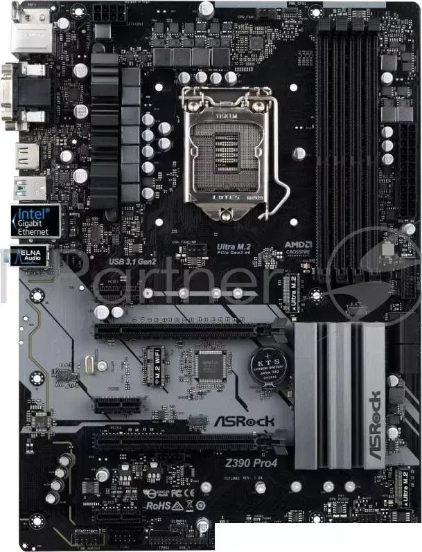 Материнская плата Asrock Z390 PRO4 Soc-1151v2 Intel Z390 4xDDR4 ATX AC`97 8ch(7.1) GbLAN RAID+VGA+DVI+HDMI