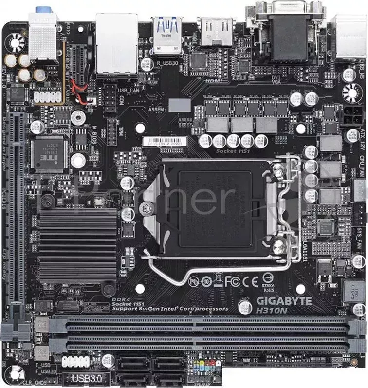 Материнская плата GIGABYTE H310N Soc 1151v2 Intel H310 2xDDR4 mini ITX AC 97 8ch 7.1 GbLAN VGA DVI HDMI