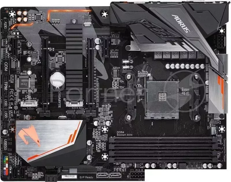 Материнская плата GIGABYTE B450 AORUS ELITE Soc AM4 AMD B450 4xDDR4 ATX AC 97 8ch 7.1 GbLAN RAID DVI HDMI