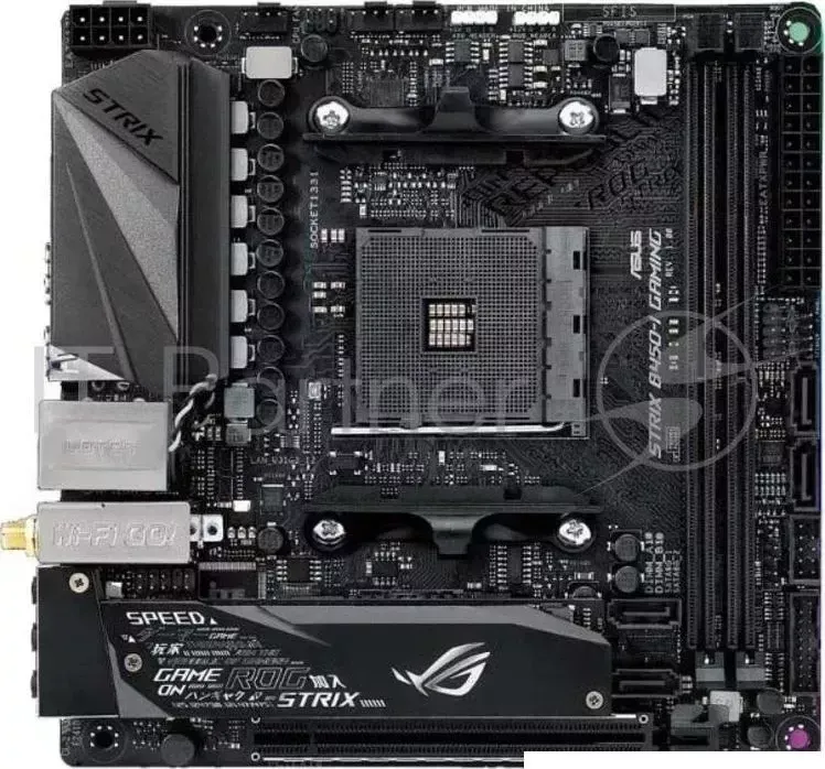 Материнская плата ROG STRIX B450-I GAMING материнская плата форм-фактора mini-ITX сокет AM4 чипсет AMD B450 2 слота DDR4 DIMM, 2133-3600 МГц разъемы ASUS 2 SATA: 6 Гбит/с - 4 Wi-Fi