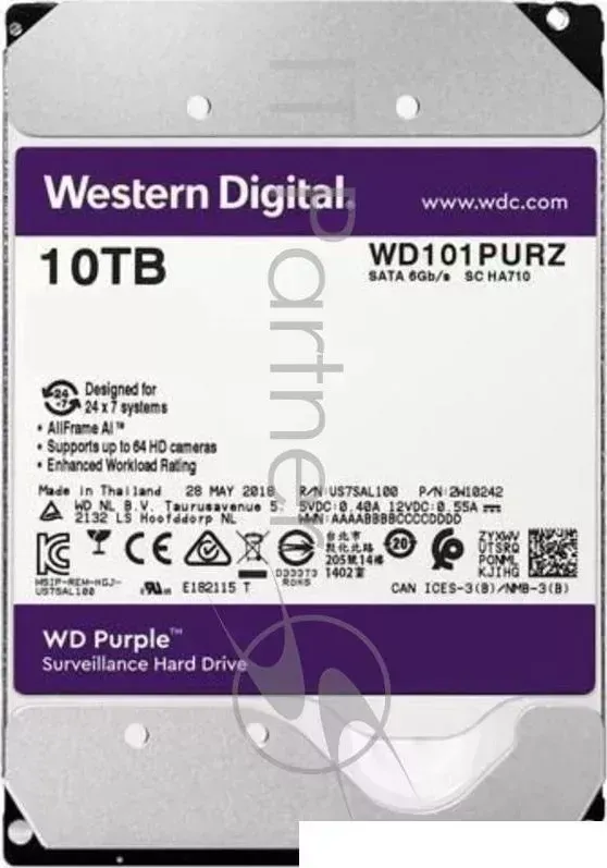 Жесткий диск SATA 10TB 6GB/S 256MB PURPLE WD101PURZ WDC