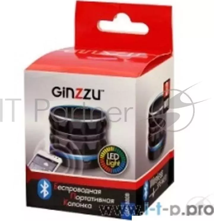 Портативная колонка GINZZU GM-880B (3Вт, 100Гц-20КГц, 300мАч, AUX, microSD, USB-flash, FM-радио, светодиодная подсветка музыкального сопровождения, цв GINZZU ет: черный)