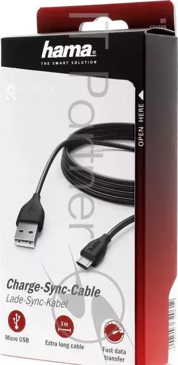 Кабель Hama 00173788 micro USB B (m) USB A(m) 3м черный HAMA B A