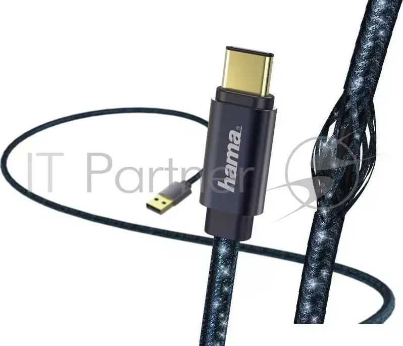 Кабель Hama Glitter 00183206 USB Type-C (m) USB A(m) 1.5м синий HAMA A