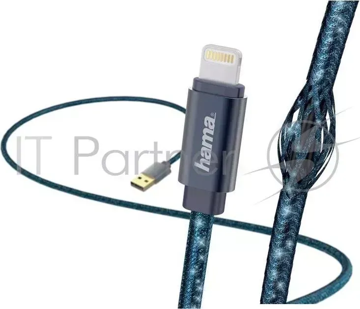 Кабель Hama Glitter 00183205 Lightning (m) USB A (m) 1.2м синий HAMA A