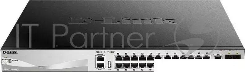 Коммутатор D-LINK DGS-3130-30PS/A1A, L2+ Managed Switch with 24 10/100/1000Base-T ports and 2 10GBase-T ports and 4 10GBase-X SFP+ ports (24 PoE ports