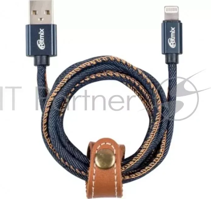 Кабель Apple 8 pin lightning-USB RITMIX RCC-427 Blue Jeans, 1м, 2А, оплетка из джинсовой ткани RITMIX 8