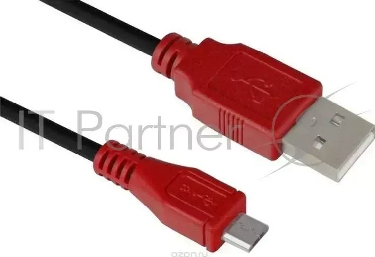 Кабель Greenconnect micro USB 2.0 1.0m черный, красные коннекторы, 28/28 AWG, AM / microB 5pin, GCR UA6MCB1 BB2S 1.0m , экран, армированный, морозостойкий