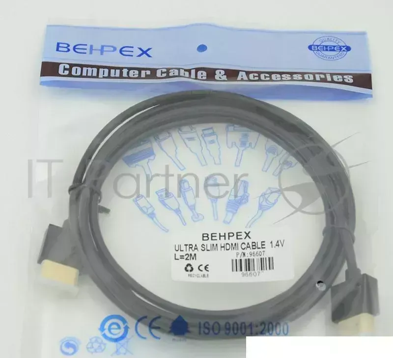 Кабель HDMI Gold Plated Connector, Ver1.4, Ultra Slim HDMI(19pin)/HDMI(19pin) (3м) феррит.кольца Позолоченные контакты Behpex (19pin)/HDMI(19pin)