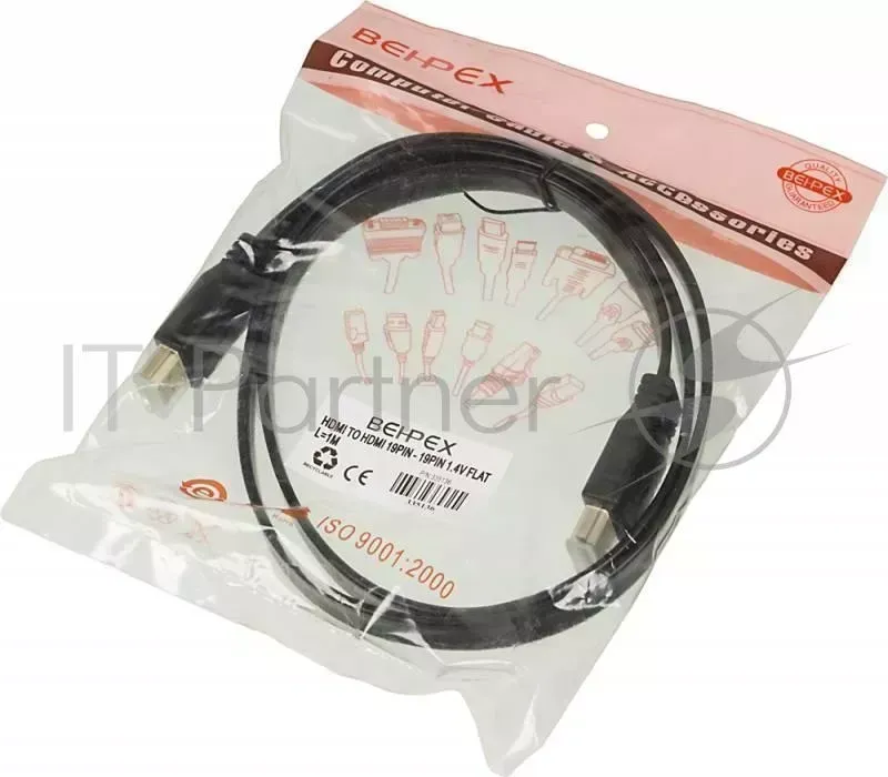 Кабель аудио-видео High Speed ver.1.4 Flat HDMI m /HDMI m 1м. Позолоченные контакты черный