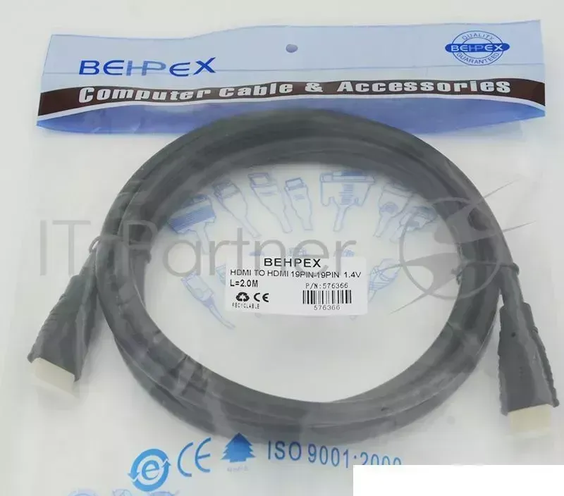 Кабель аудио-видео HDMI (m)/HDMI (m) 2м. черный Behpex Video to 19pin to 19pin . 2m ver1.4