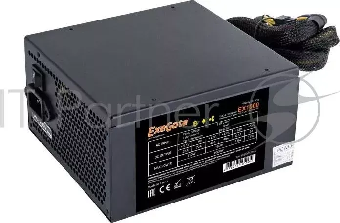 Блок питания 1000W Exegate EX1000 mining edition RTL, ATX, black, APFC, 14cm, 24p 2* 4 4 p, 4*PCI E