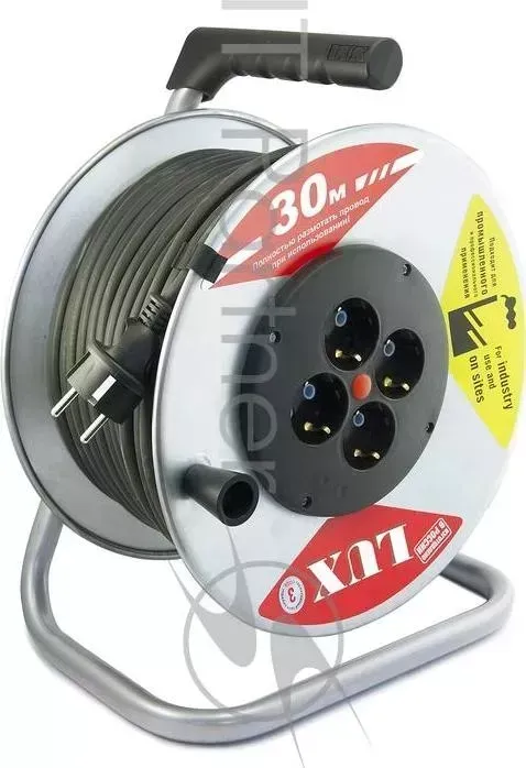 Удлинитель силовой LUX 45130 на металл. катушке К4 Е 30 КГ 3x2.5 30м 16А 4розетки с з/к от 40 С