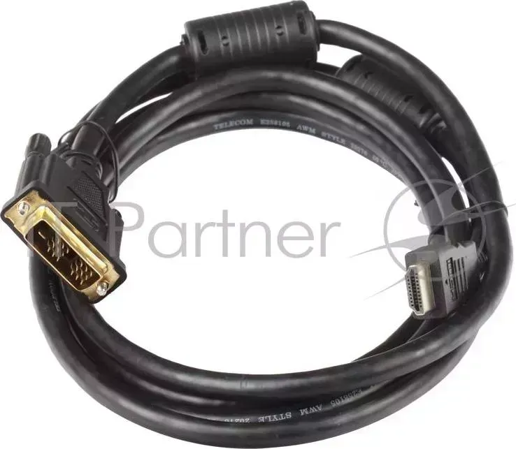 Кабель Telecom HDMI to DVI D 19M 19M 2 фильтра, 2м , с позолоченными контактами