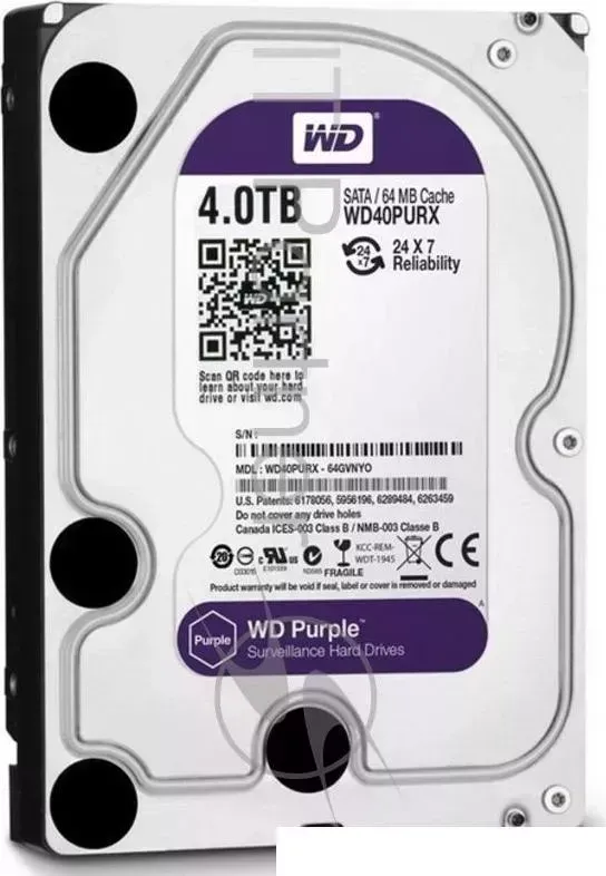 Жесткий диск WD Original SATA-III 4Tb WD40PURX Video Purple (5400rpm) 64Mb 3.5" WESTERN DIGITAL WD