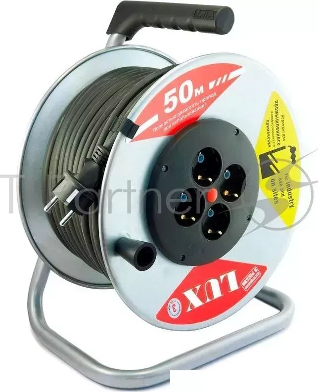 Удлинитель силовой LUX 45150 на металл. катушке К4 Е 50 КГ 3x2.5 50м 16А 4розетки с з/к от 40 С