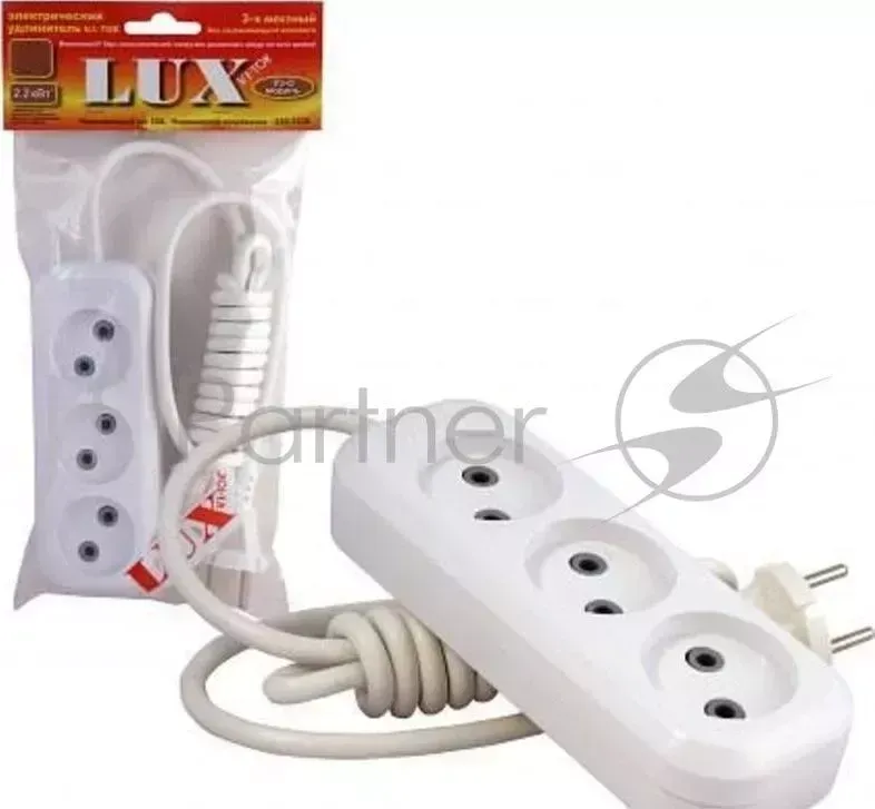 Удлинитель сетевой LUX У3 0 05 белый 3 местный без заземления, 220В 10А, 5м 40